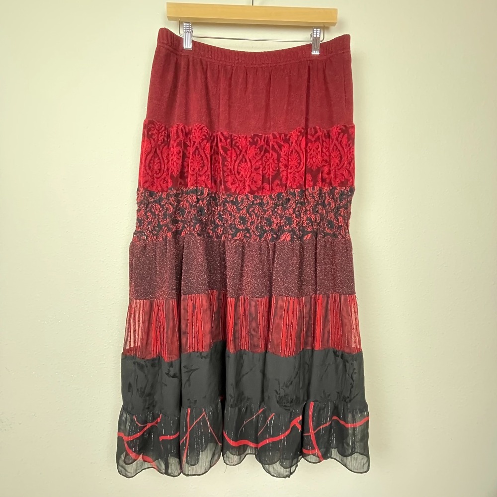 Coldwater Creek XL Boho Witchy Dark‎ Fairy Whimsigoth Maxi Tiered Skirt